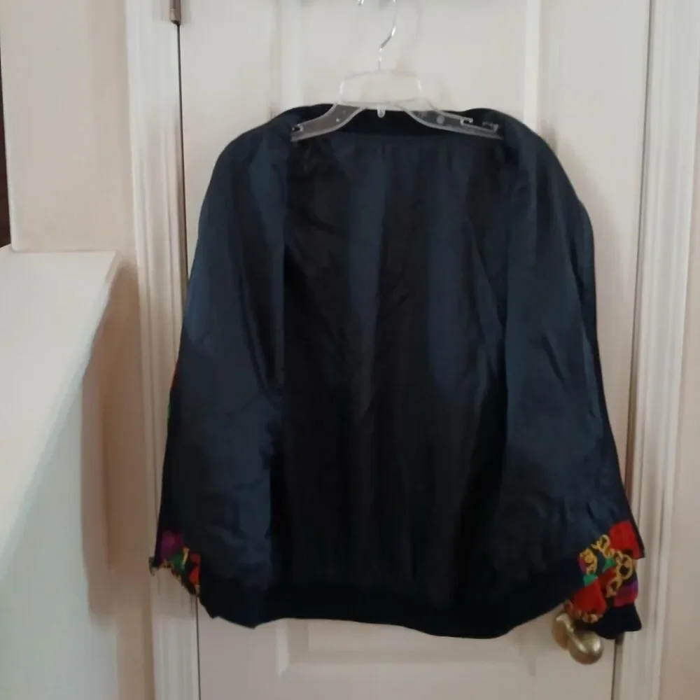 Vintage 90s Vibrant All Over Print Floral Gold Chain Bomber Jacket Dopamine